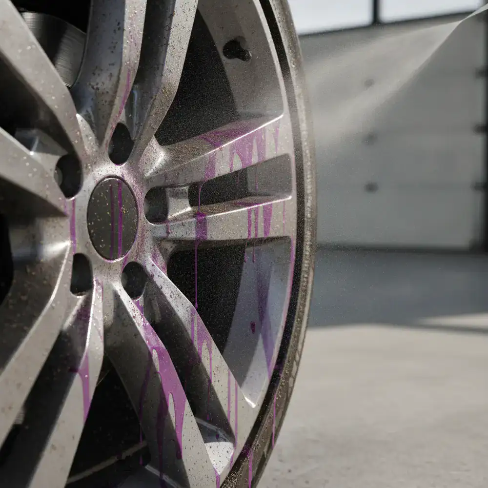 ClearService Iron Remover spray turning purple on a dirty rim